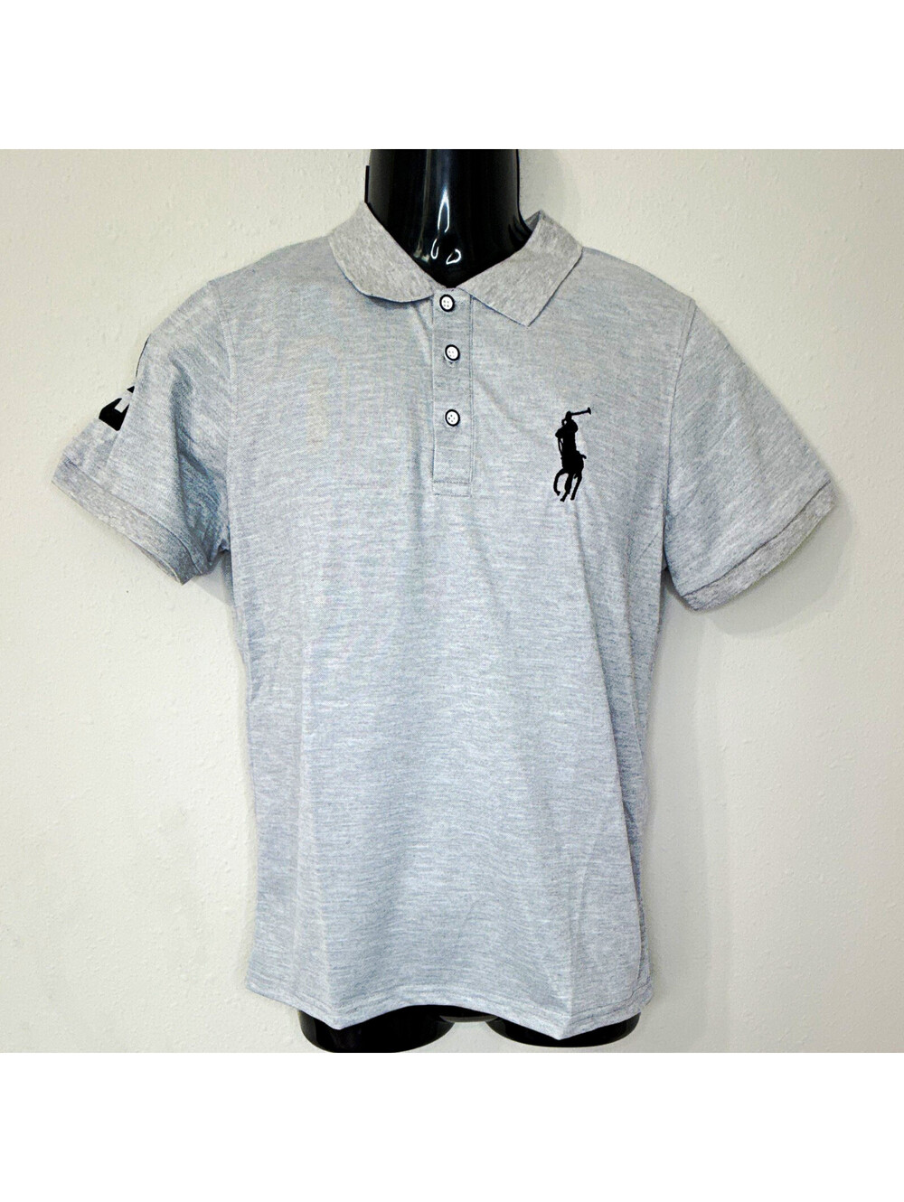 Polo Ralph Lauren Men’s S Gray Solid Big Pony Short Sleeve Polo, Logo, Button
